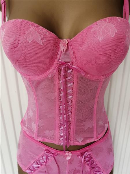 Grote foto fuchsia doorzichtig torselet met hipster 70b 75b kleding dames ondergoed en lingerie