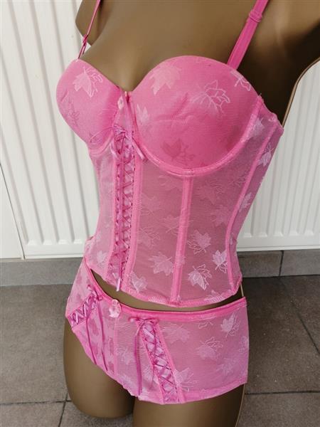 Grote foto fuchsia doorzichtig torselet met hipster 70b 75b kleding dames ondergoed en lingerie