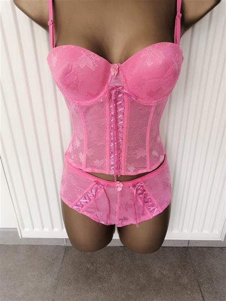 Grote foto fuchsia doorzichtig torselet met hipster 70b 75b kleding dames ondergoed en lingerie