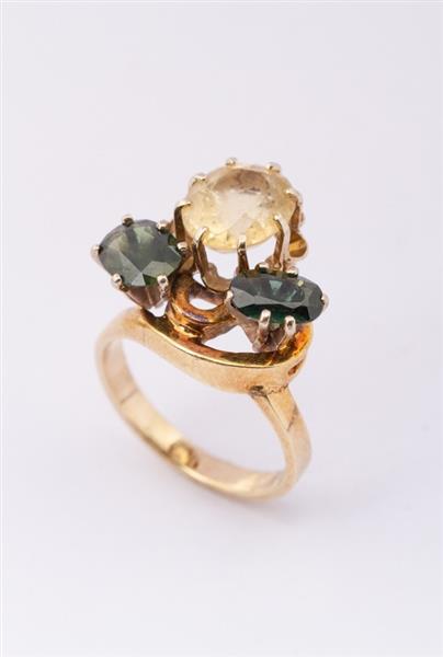 Grote foto gouden ring met tourmalijn en citrien kleding dames sieraden