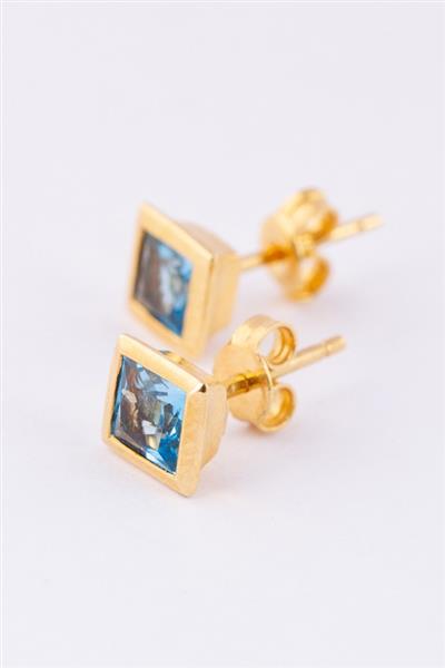 Grote foto gouden oorknoppen met topaas kleding dames sieraden