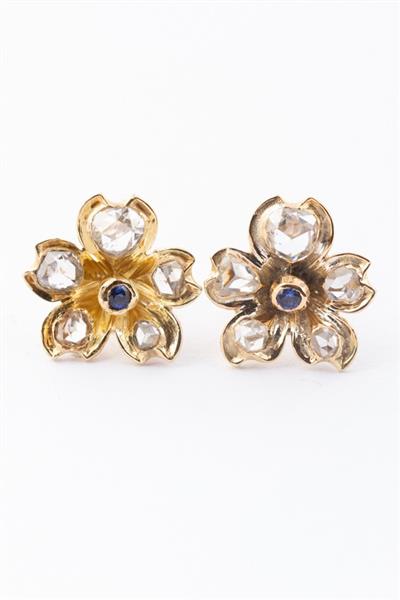 Grote foto gouden oorknoppen met diamanten en saffieren kleding dames sieraden