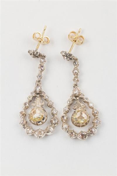 Grote foto antieke goud zilveren entourage oorhangers met diamanten kleding dames sieraden
