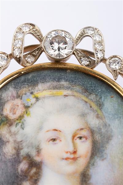 Grote foto antiek geschilderd portret broche met briljanten kleding dames sieraden