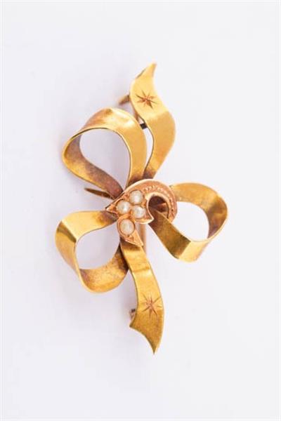 Grote foto antieke 18 krt. gouden broche met parels kleding dames sieraden