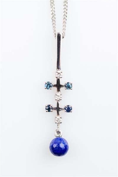Grote foto wit gouden hanger met saffier briljant en lapis lazuli kleding dames sieraden