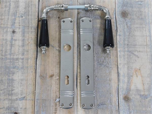 Grote foto retro style deurbeslag set nikkel deurknoppen met porseleinen handvaten zwart. doe het zelf en verbouw materialen en producten
