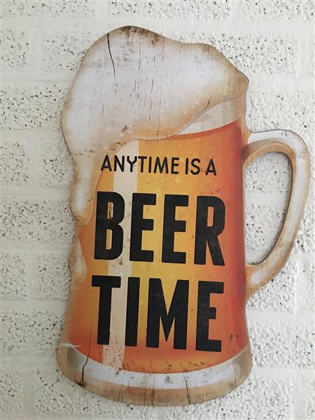 Grote foto wandbord bierpul met tekst anytime is a beer time huis en inrichting woningdecoratie