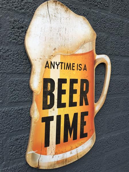 Grote foto wandbord bierpul met tekst anytime is a beer time huis en inrichting woningdecoratie