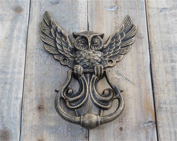 Grote foto fantastisch mooie deurklopper met uil motief antiek brons. doe het zelf en verbouw materialen en producten