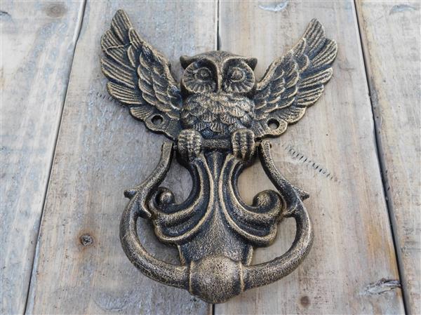 Grote foto fantastisch mooie deurklopper met uil motief antiek brons. doe het zelf en verbouw materialen en producten