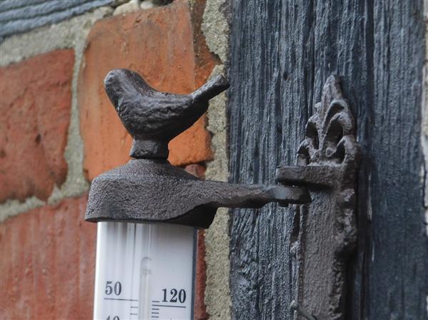 Grote foto kozijnthermometer met vogel gietijzer weerbestendig tuin en terras tuindecoratie