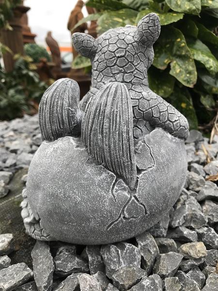 Grote foto stenen figuur dinosaurus baby in het ei draak figuur dierfiguur kleine draak in het ei tuin en terras tuindecoratie