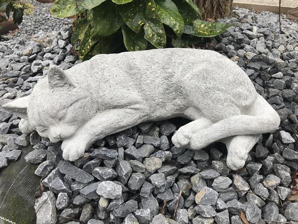 Grote foto slapende kat levensecht dierenfiguur van steen tuin en terras tuindecoratie