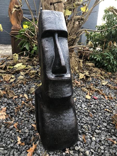Grote foto moai xxl groot stenen beeld van de paaseilanden donker bruin tuin en terras tuindecoratie