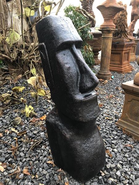 Grote foto moai xxl groot stenen beeld van de paaseilanden donker bruin tuin en terras tuindecoratie