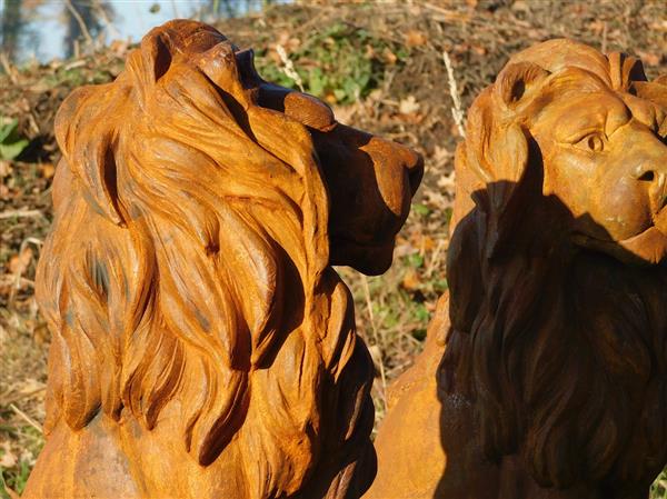 Grote foto zittende leeuw polystone links kijkend oxide tuin en terras tuindecoratie