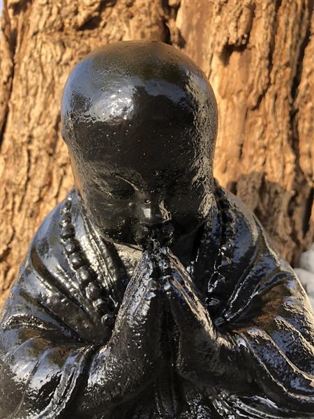 Grote foto shaolin monnik zittend biddend vol steen zwart tuin en terras tuindecoratie