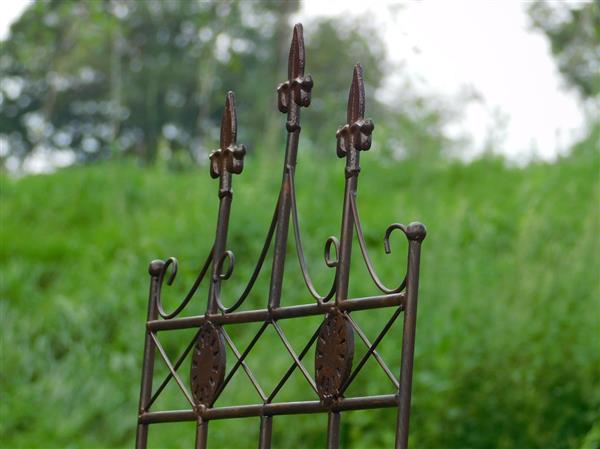 Grote foto hekwerk met franse lelies smeedijzer donkerbruin sierhek tuin en terras tuindecoratie