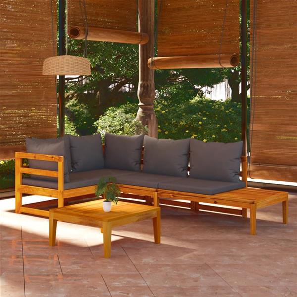 Grote foto vidaxl 4 delige loungeset met donkergrijze kussens acaciahout tuin en terras tuinmeubelen