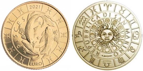 Grote foto san marino 5 euro 2021 zodiac vissen verzamelen munten overige