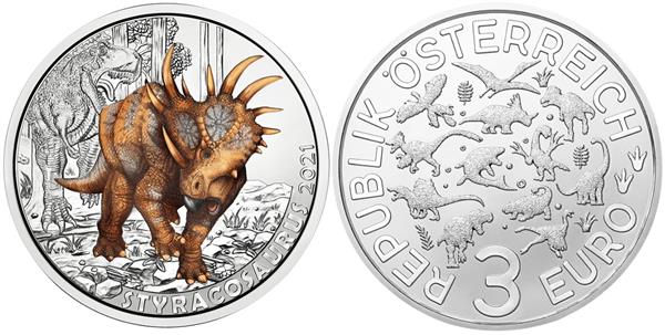Grote foto oostenrijk 3 euro 2021 styracosaurus verzamelen munten overige