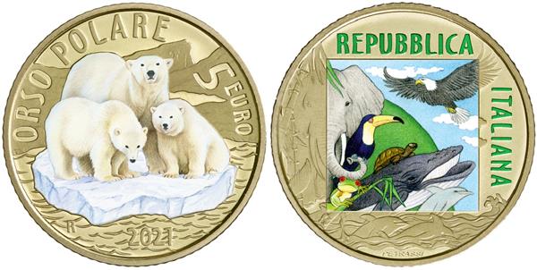 Grote foto itali 5 euro 2021 ijsbeer verzamelen munten overige
