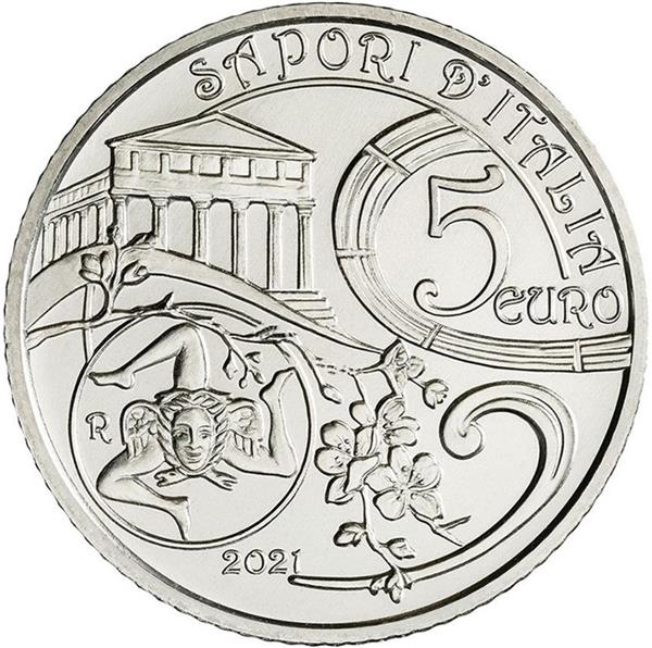 Grote foto itali 5 euro 2021 passito en siciliaanse cannoli verzamelen munten overige
