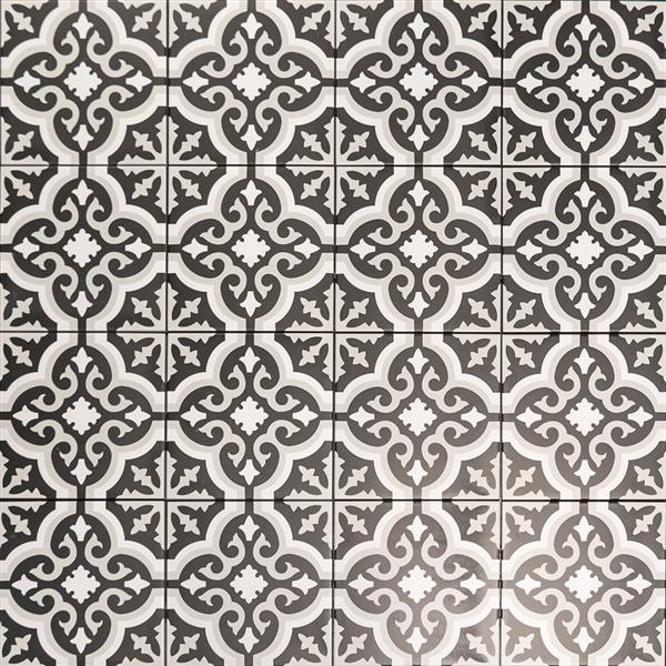 Grote foto keramische portugese vloertegels 20x20 zwart met wit en grijs bloemetjes patroon doe het zelf en verbouw tegels