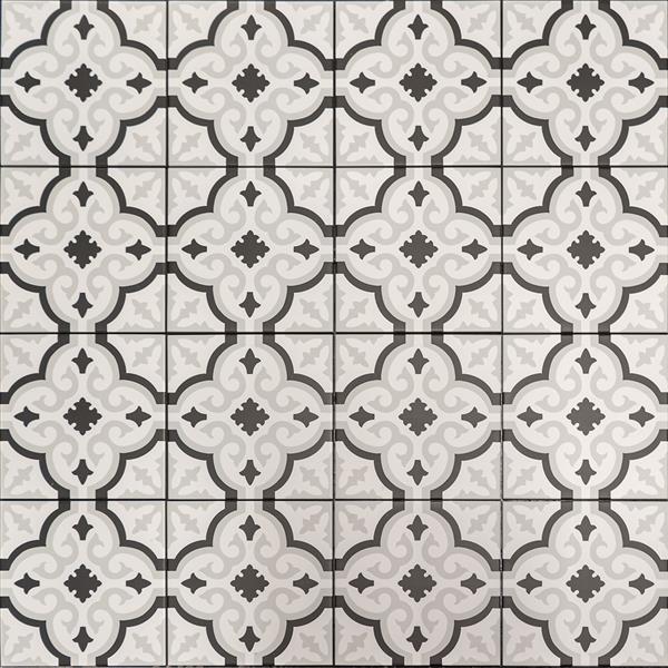 Grote foto keramische portugese vloertegels 20x20 wit met zwart en grijs bloemetjes motief doe het zelf en verbouw tegels