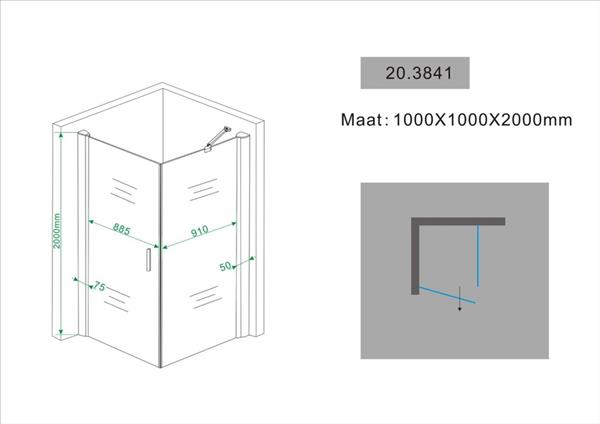 Grote foto swingdeur zijwand uni 1000x1000x2000 chroom8mm nano doe het zelf en verbouw sanitair