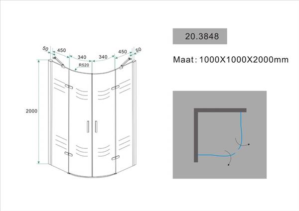 Grote foto 1 4 ronde cabine 2 dr.deuren 1000x1000x2000 chroom8mm nano doe het zelf en verbouw sanitair