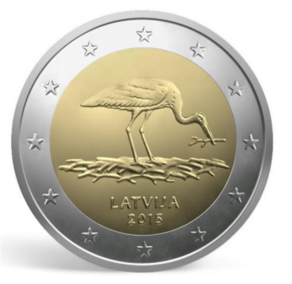 Grote foto letland 2 euro 2015 zwarte ooievaar verzamelen munten overige