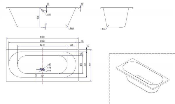 Grote foto portus rd inbouw ligbad 180 80 49 cm wit duo doe het zelf en verbouw sanitair