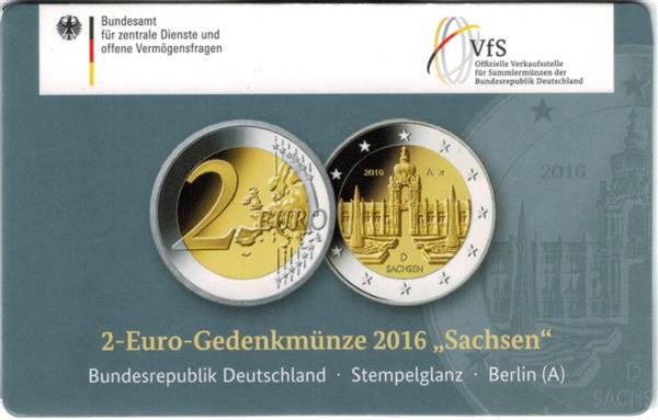 Grote foto duitsland 2 euro 2016 coincard sachsen letter a verzamelen munten overige
