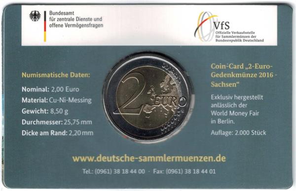 Grote foto duitsland 2 euro 2016 coincard sachsen letter a verzamelen munten overige