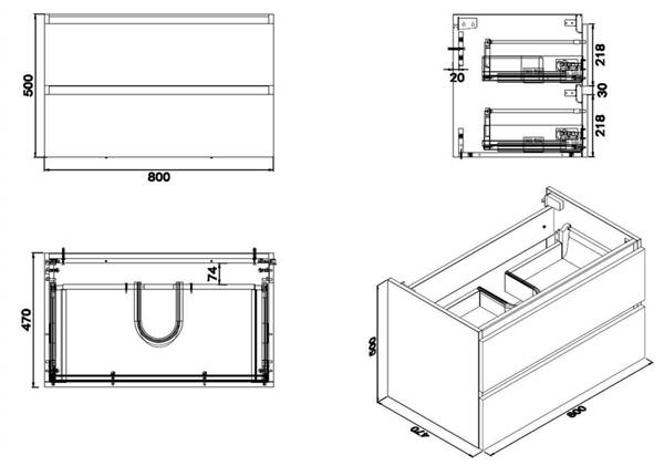 Grote foto vision losse onderkast 2 laden 80x47 wit huis en inrichting complete badkamers