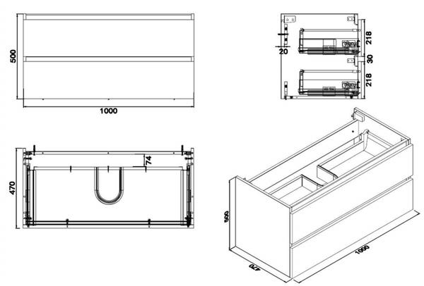 Grote foto vision losse onderkast 2 laden 100x47 wit huis en inrichting complete badkamers