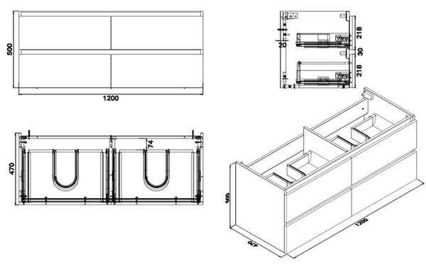 Grote foto vision losse onderkast dubbel 4 laden 120x47 houtnerf grijs huis en inrichting complete badkamers