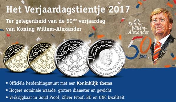 Grote foto nederland 10 euro 2017 willem alexander 50 jaar zilver proof verzamelen munten overige