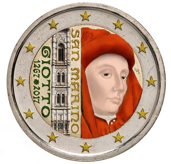 Grote foto san marino 2 euro 2017 giotto gekleurd verzamelen munten overige