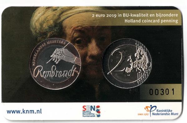 Grote foto nederland 2 euro 2019 coincard nr. 1 rembrandt verzamelen munten overige