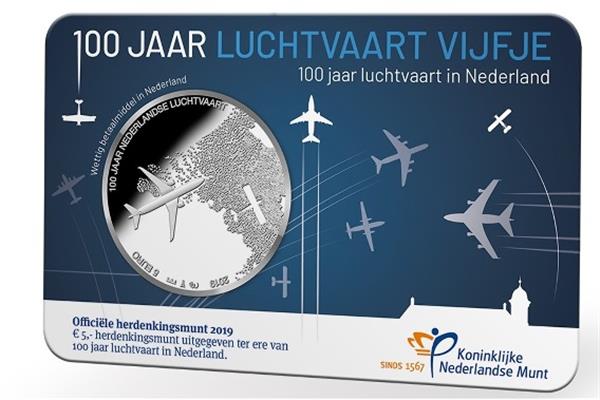 Grote foto nederland 5 euro 2019 100 jaar luchtvaart vijfje coincard unc verzamelen munten overige