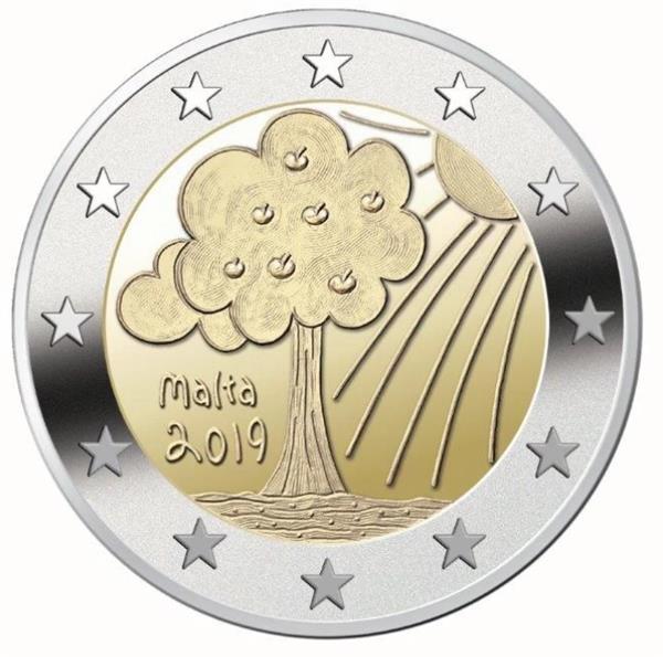 Grote foto malta 2 euro 2019 natuur en omgeving muntteken in munthouder verzamelen munten overige