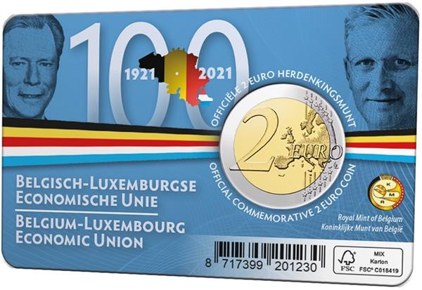 Grote foto belgi 2 euro 2021 bleu coincard frans verzamelen munten overige