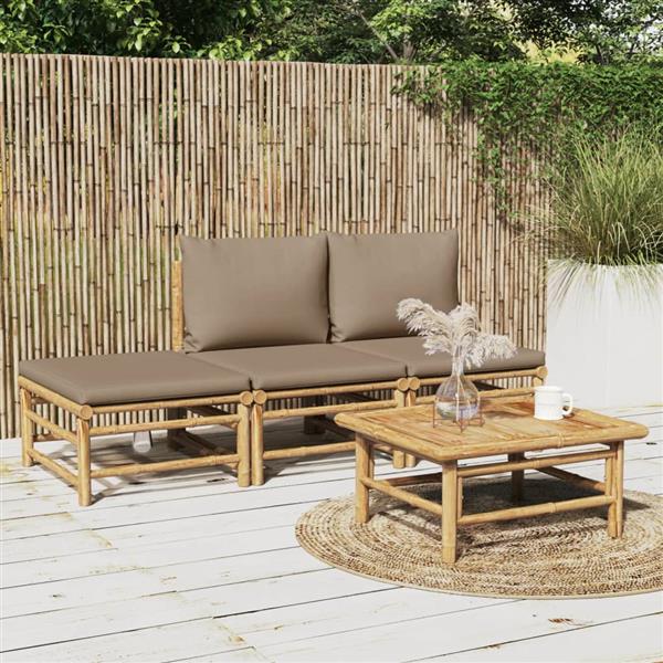 Grote foto vidaxl 4 delige loungeset met kussens bamboe taupe tuin en terras tuinmeubelen