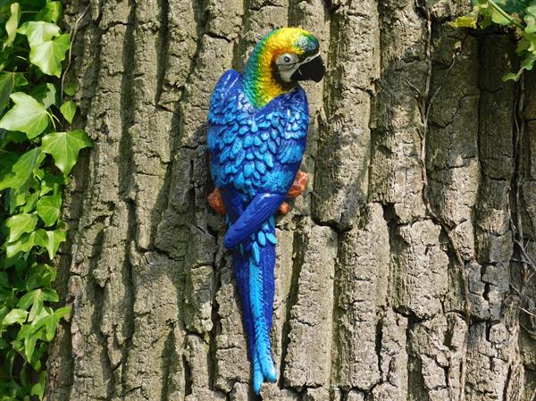 Grote foto blauwe papegaai gietijzer wanddecoratie tuin en terras tuindecoratie