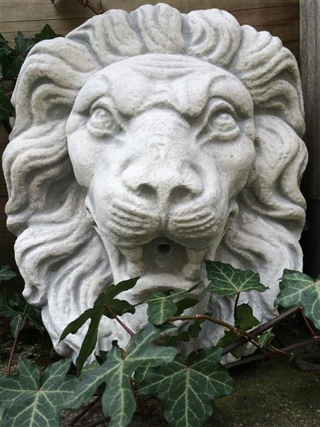 Grote foto grote leeuwenkop vol steen super mooi tuin en terras tuindecoratie