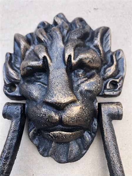 Grote foto deurklopper leeuw gietijzer bronskleurig met klopvanger doe het zelf en verbouw materialen en producten