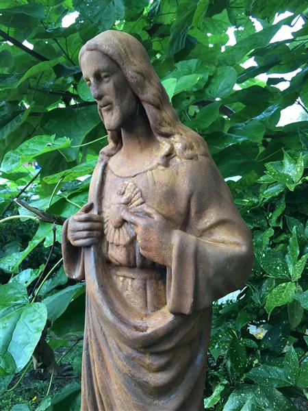 Grote foto jezus heilig hart beeld volle steen kleur oxide prachtige verschijning tuin en terras tuindecoratie